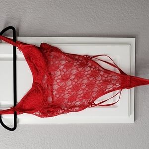 Red lace g-string cami